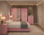 Contemporary Bedroom Set - King Size Bed Frame - Six Door Wardrobe - Five Drawer Chest - Two Bedside Tables - Image 2