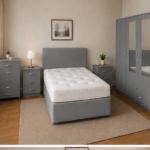 3 Door Mirror Grey Wardrobe Bedroom Set - Chest of Drawers & Bedside Tables
