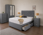 3 Door Grey Wardrobe Bedroom Set - Storage Bed, Chest & Bedside Tables - Image 2
