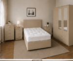 Modern Beige Bedroom Furniture Set - Mirrored Wardrobe, Chest & Bed Side Tables - Image 4