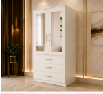 Modern Two Door Wardrobe with Three Drawers & Dual Mirrors - Image 2