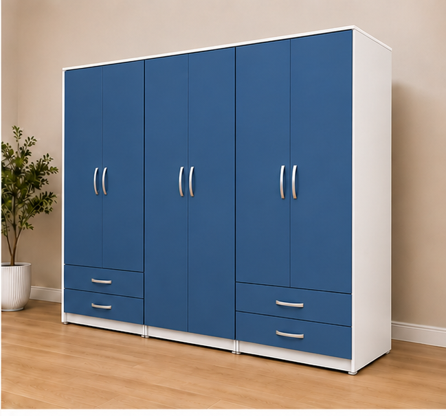right_angle_view (1) 6 Door Wardrobe with 4 Drawers - Modern 6 Door Storage Wardrobe - Image 1