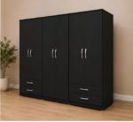Full Size Six Door Black Wardrobe - Modern Bedroom 6 Door Wardrobe