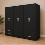 Full Size Six Door Black Wardrobe - Modern Bedroom 6 Door Wardrobe