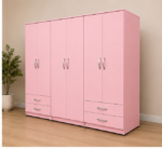 Family Size Six Door Pink Wardrobe - Deluxe 6 Door Wardrobe with 4 Spacious Drawers - Image 4
