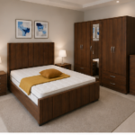 Modern Walnut Bedroom Set - Luxury 5 Door Wardrobe with Mirror & Chest of Drawers