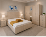 Premium Beige Bedroom Set - Full Mirror Wardrobe & Spacious Chest of Drawers