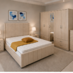 Premium Beige Bedroom Set - Full Mirror Wardrobe & Spacious Chest of Drawers