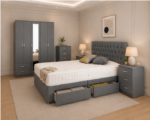 Luxury Complete Bedroom Furniture Set with Wardrobe, Bedside Tables & Chest of Drawers in grey colors - Image 2