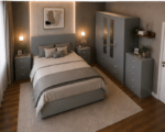 Grey 4 Door Bedroom Furniture Set with Chest of Drawers & Bedside Tables - Image 2