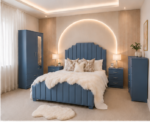 Contemporary Blue Double Bedroom Set – Double Bed, Mirrored 2 Door Wardrobe with Drawers, Chest of Drawers & Pair of Bedside Tables - Image 2