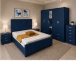 Complete Blue Bedroom Furniture Set | Double Bed, Side Tables & 5 Door Wardrobe