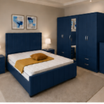 Complete Blue Bedroom Furniture Set | Double Bed, Side Tables & 5 Door Wardrobe