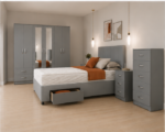 Modern Grey King Size Bedroom Furniture Set - Six Door Wardrobe With Full Length Mirrors - Five Drawer Chest - Two Bedside Tables - Image 3