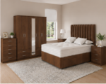 Complete Family Bedroom Package – Walnut Color Bed, Chest Of Drawers, Wardrobe