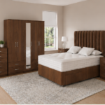 Complete Family Bedroom Package – Walnut Color Bed, Chest Of Drawers, Wardrobe