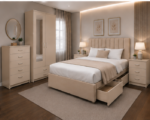 Complete Beige Bedroom Furniture Collection - Bed, Wardrobe, Chest of Drawers  & Side Tables - Image 2