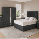 Luxury 5 Door  Charcoal Wardrobe Bedroom Package with Storage Bed & Chest of Drawers