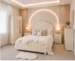 Complete Cream Bedroom Furniture Package – Double Bed, 2 Door Mirror Wardrobe with Storage Drawers, 5 Drawer Chest & 2 Side Tables - Image 2