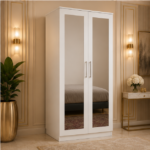 Modern White 2 Door Wardrobe with Dual Full-Length Mirrors - Elegant Double Door Wardrobe with Storage Drawers - Image 2