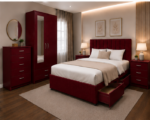Stylish Bedroom Set - Upholstered Bed, Wardrobe & Side Tables - Image 2