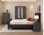 Luxury grey Velvet Complete Bedroom Furniture Set – Bed, Wardrobe, Chest & Bedside Tables - Image 3