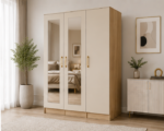 3 Door Wardrobe with 2 Long Mirror – Large Bedroom Storage Cabinet, Hanging Space & Shelves, Modern Wooden Closet Organizer - Image 4
