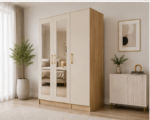 3 Door Wardrobe with 2 Long Mirror – Large Bedroom Storage Cabinet, Hanging Space & Shelves, Modern Wooden Closet Organizer - Image 2