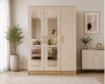 3 Door Wardrobe with 2 Long Mirror – Large Bedroom Storage Cabinet, Hanging Space & Shelves, Modern Wooden Closet Organizer - Image 5