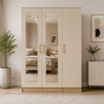 3 Door Wardrobe with 2 Long Mirror – Large Bedroom Storage Cabinet, Hanging Space & Shelves, Modern Wooden Closet Organizer
