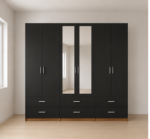 Stylish 6 Door Wardrobe with 6 Drawers and 2 Mirrors - Contemporary 6 Door Wooden Wardrobe