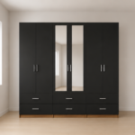 Stylish 6 Door Wardrobe with 6 Drawers and 2 Mirrors - Contemporary 6 Door Wooden Wardrobe