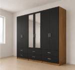 Stylish 6 Door Wardrobe with 6 Drawers and 2 Mirrors - Contemporary 6 Door Wooden Wardrobe - Image 2