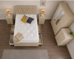 Modern Bedroom Beige Furniture Set - Mirror Wardrobe & Drawer Storage Bed - Image 5
