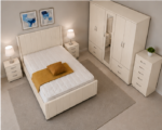 Luxury Cream Color  King Size Bedroom Set - Four Door Wardrobe With Four Drawer - Chest of Five Drawers With Two Bed Side Table - Image 5