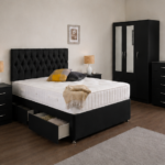 Complete Black Bedroom Set | 3 Door Mirror Wardrobe with Storage Bed