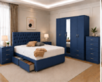 Complete Home Bedroom Package with Wardrobe and Drawer Combination in Blue colors - Image 4