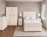 Stylish Cream Bedroom Furniture Set - 3 Door Wardrobe, Chest Drawers & Bed - Image 5