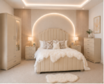 Elegant Beige Double Bed Bedroom Set – 2 Door Mirrored Wardrobe with Drawers, 5 Drawer Chest of Drawers & Matching Bedside Tables - Image 3