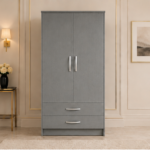 Two Door Wardrobe with Bottom Drawers with grey colors wardrobe - Premium Two Door Bedroom Wardrobe