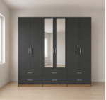 Premium Storage 6 Door Wardrobe with 6 Drawers & 2 Mirrors - Contemporary 6 Door Wooden Wardrobe - Image 4