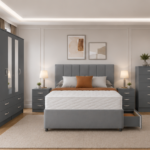 Modern Master Bedroom Package with Double Divan and Half Mirror Wardrobe