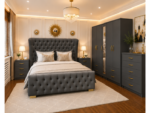 Master Bedroom King Bed Set With Five Door Wardrobe With One Long Mirror - Chest of Five Drawers With Two Bed Side Table - Image 2