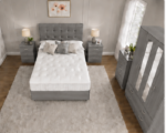 Complete Modern Grey Color Bedroom Set with Wardrobe, Chest & Side Tables - Image 4