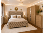 Wooden King Bed Furniture Set With Five Door Wardrobe With One Long Mirror - Chest of Five Drawers With Two Bed Side Table - Image 3