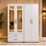 Modern white 4 door Wardrobe with 2 Mirror and 2 Drawers - Premium 4 Door Storage Wardrobe with 2 Drawers