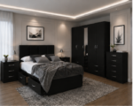 Designer Black Color Bedroom Collection -  Modern Storage Wardrobe, Bed , Chest