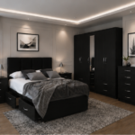Designer Black Color Bedroom Collection -  Modern Storage Wardrobe, Bed , Chest
