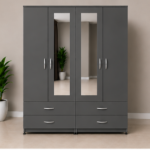 Luxury iron 4 Door Wardrobe with 4 Drawers & 2 Mirrors - Stylish 4 Door Storage Wardrobe with Drawers