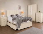 Modern Storage Cream Bed Set - 3 Door Wardrobe, Chest of Drawers & Bedside Cabinets